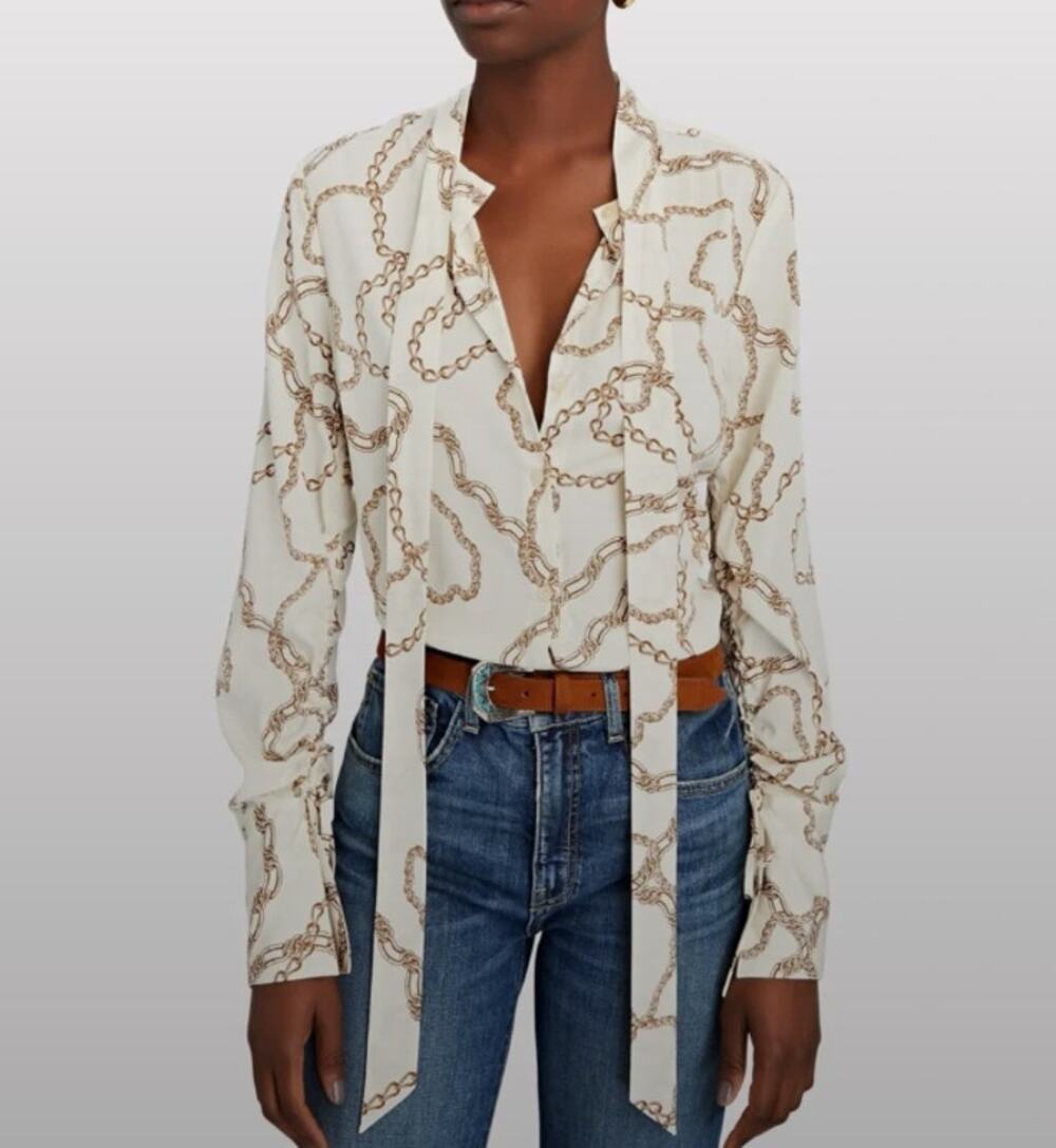 Veronica Beard Remi Chain Print Silk Blend Button Up Blouse 16 XL